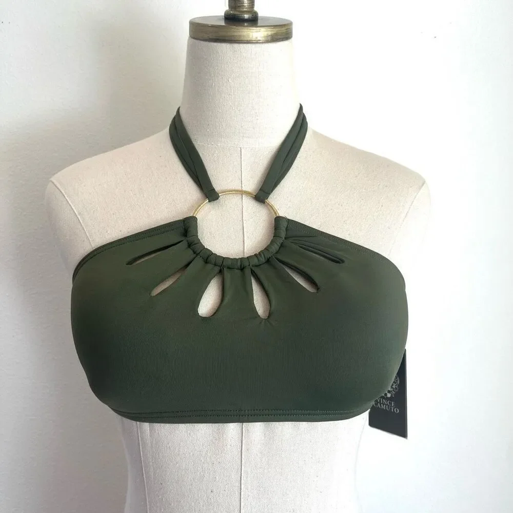 Vince Camuto Serengeti  Ring Cutout Halter Top Safari Green Size Small